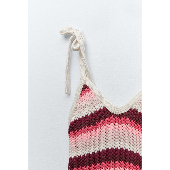 Zara Striped Tie Shoulder Sleeveless Knit Midi Dress (NWT) - Picture 6 of 8